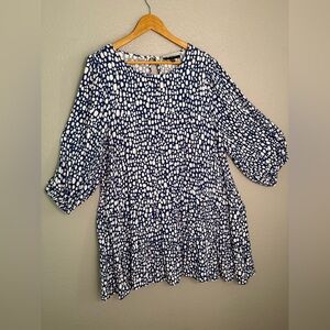 Eloquii elements Navy & White Printed Peplum Blouse